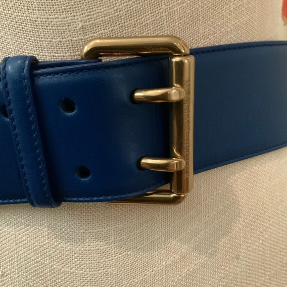 Ralph Lauren Collection Double Prong Wide Calfskin Leather Belt - Blue - Picture 2 of 8